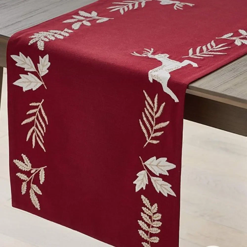 The Company Store Legends Luxury Holiday Table Runner 16x90 Deer Embroidered